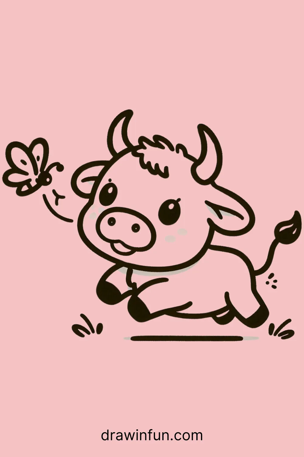 A bull with a playful stance easy drawing