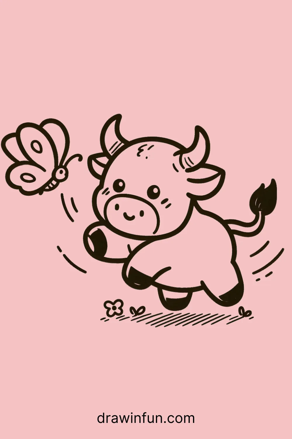 A bull with a playful stance easy drawing