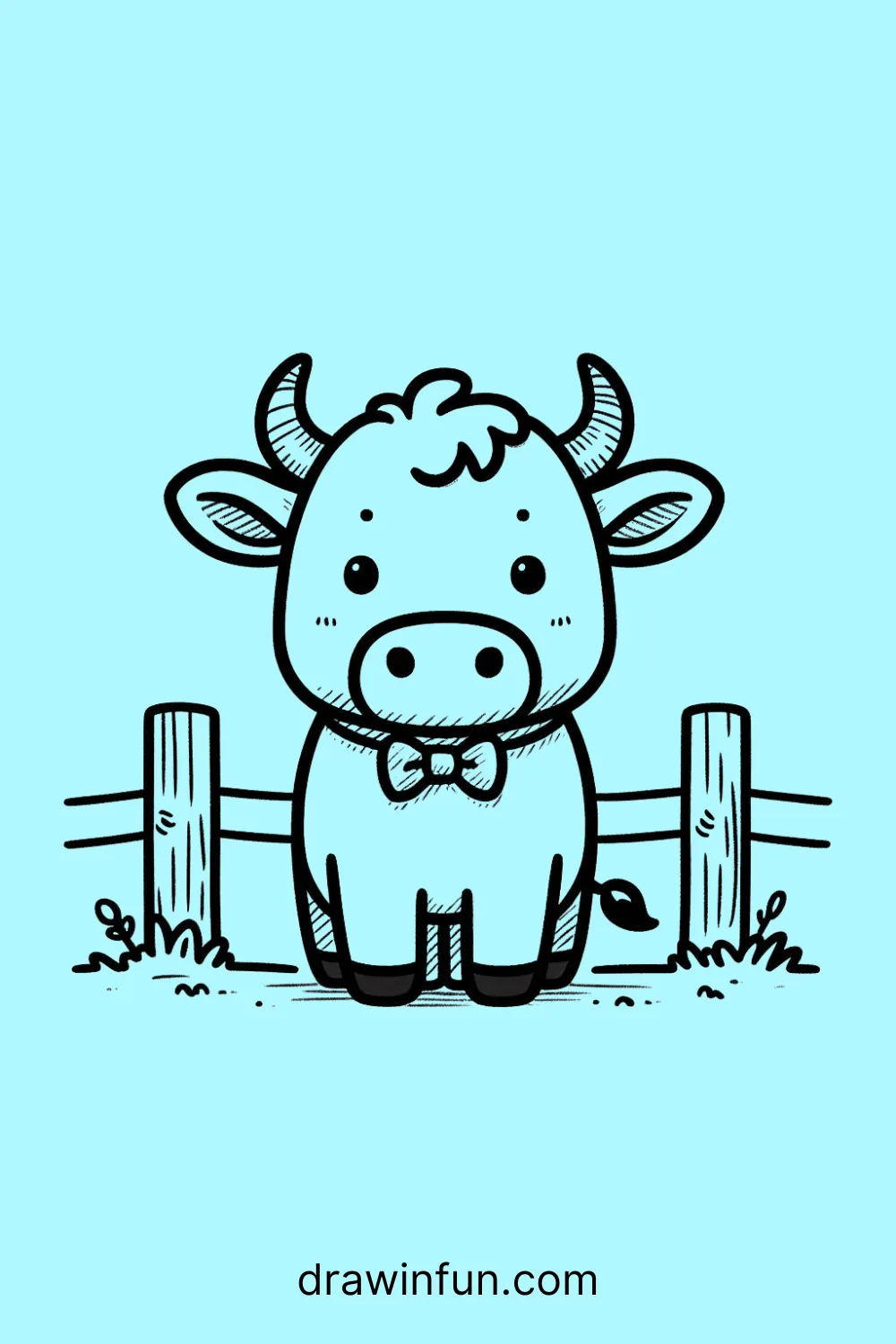 A bull with a small bowtie easy drawing