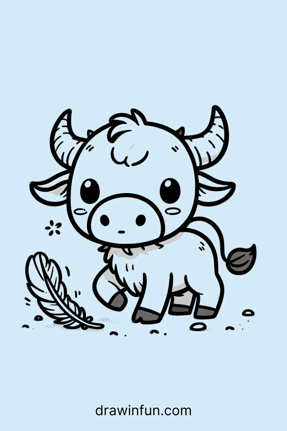 A bull with a small feather easy drawing