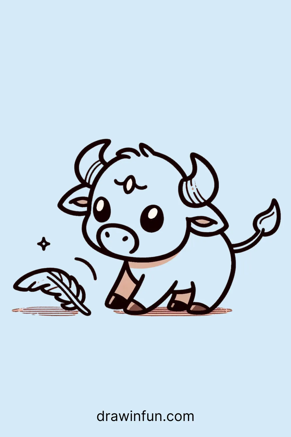 A bull with a small feather easy drawing