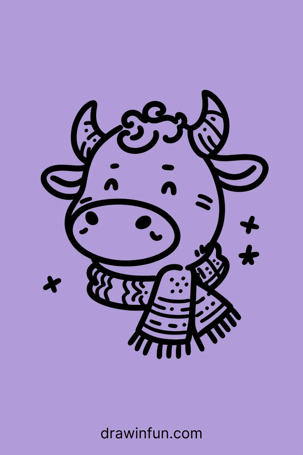 A bull with a small scarf easy drawing