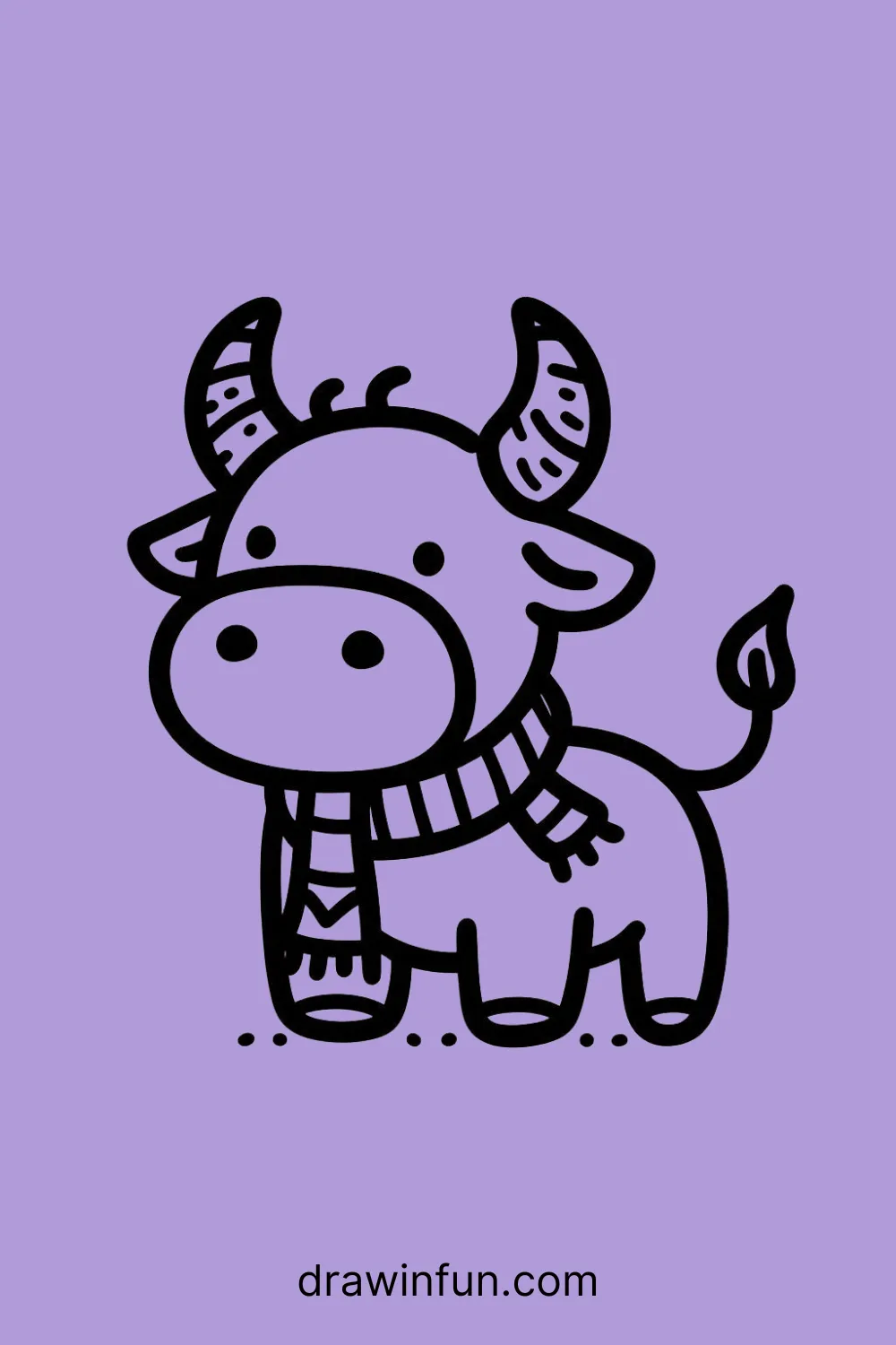 A bull with a small scarf easy drawing