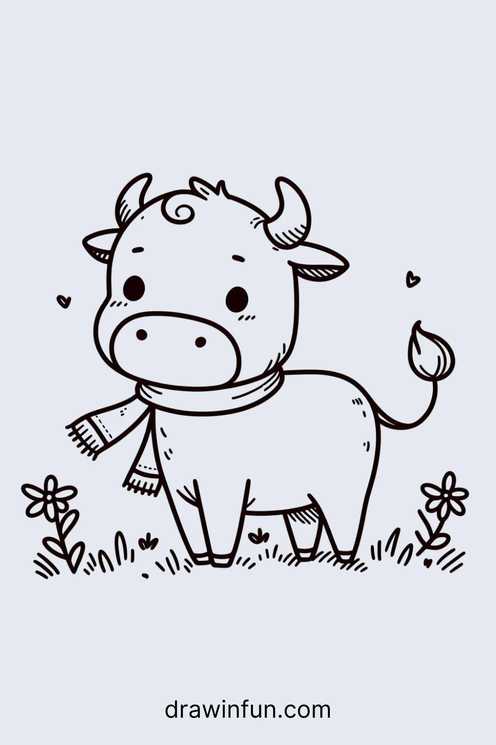 A bull with a small toy easy drawing