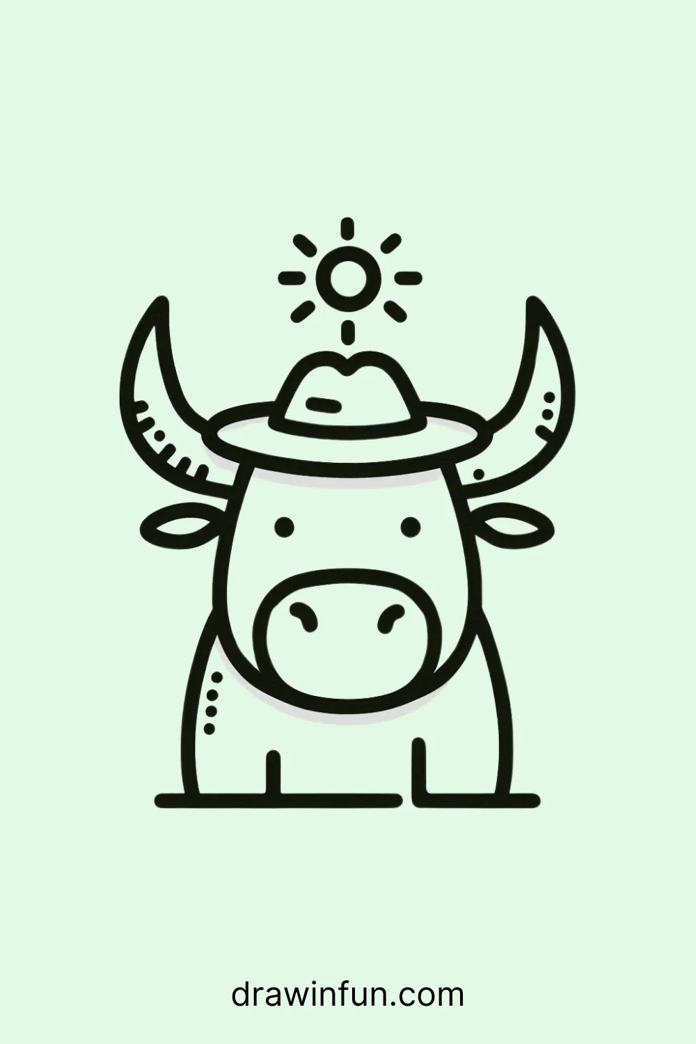 A bull with a small sun hat easy drawing