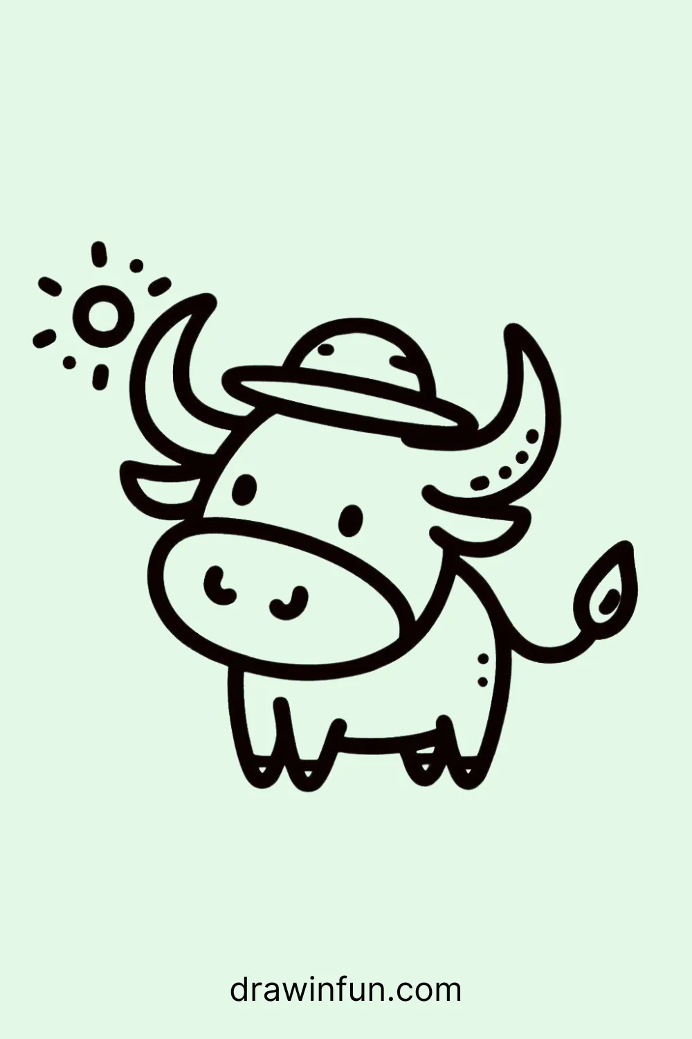 A bull with a small sun hat easy drawing