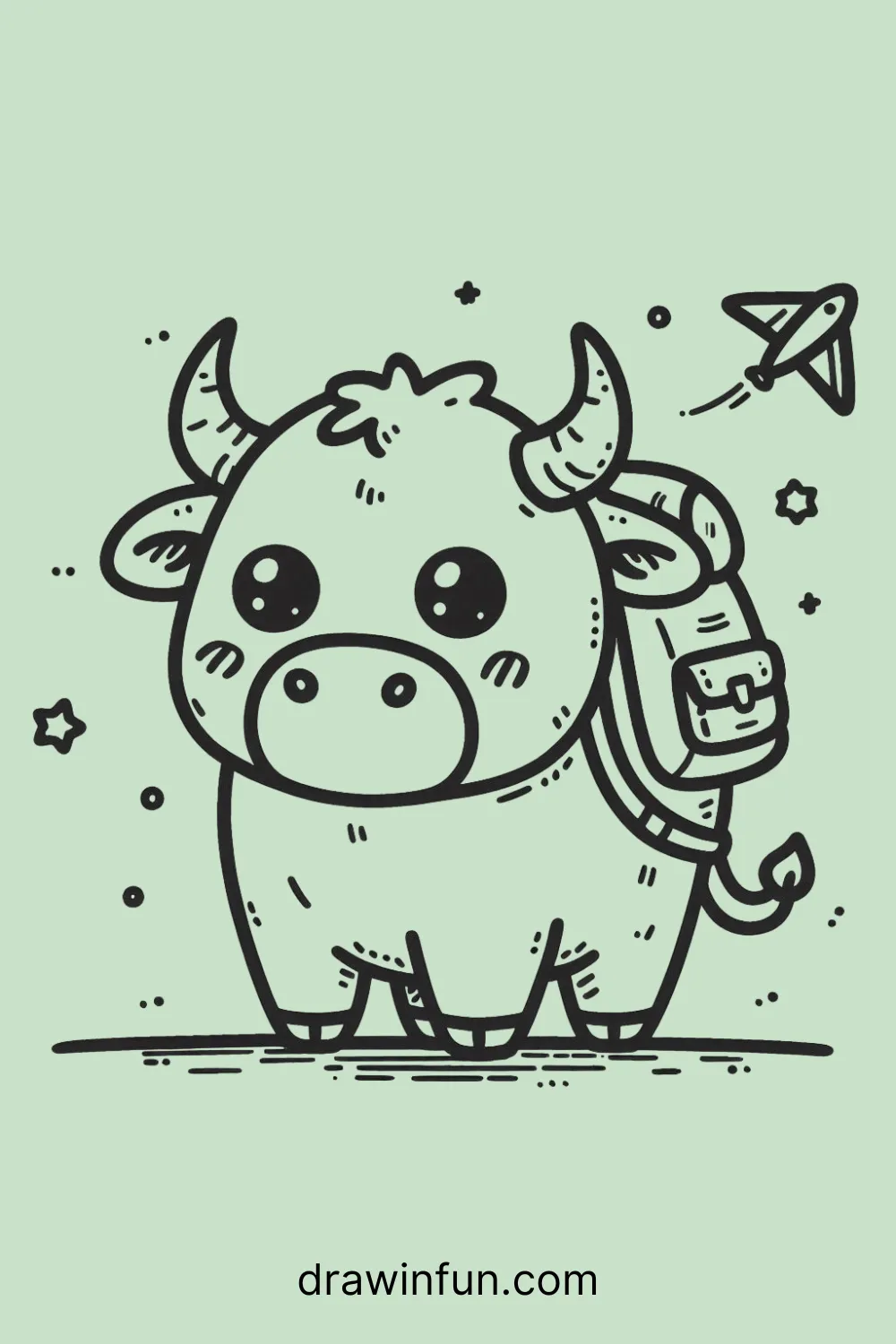 A bull with a tiny backpack easy drawing