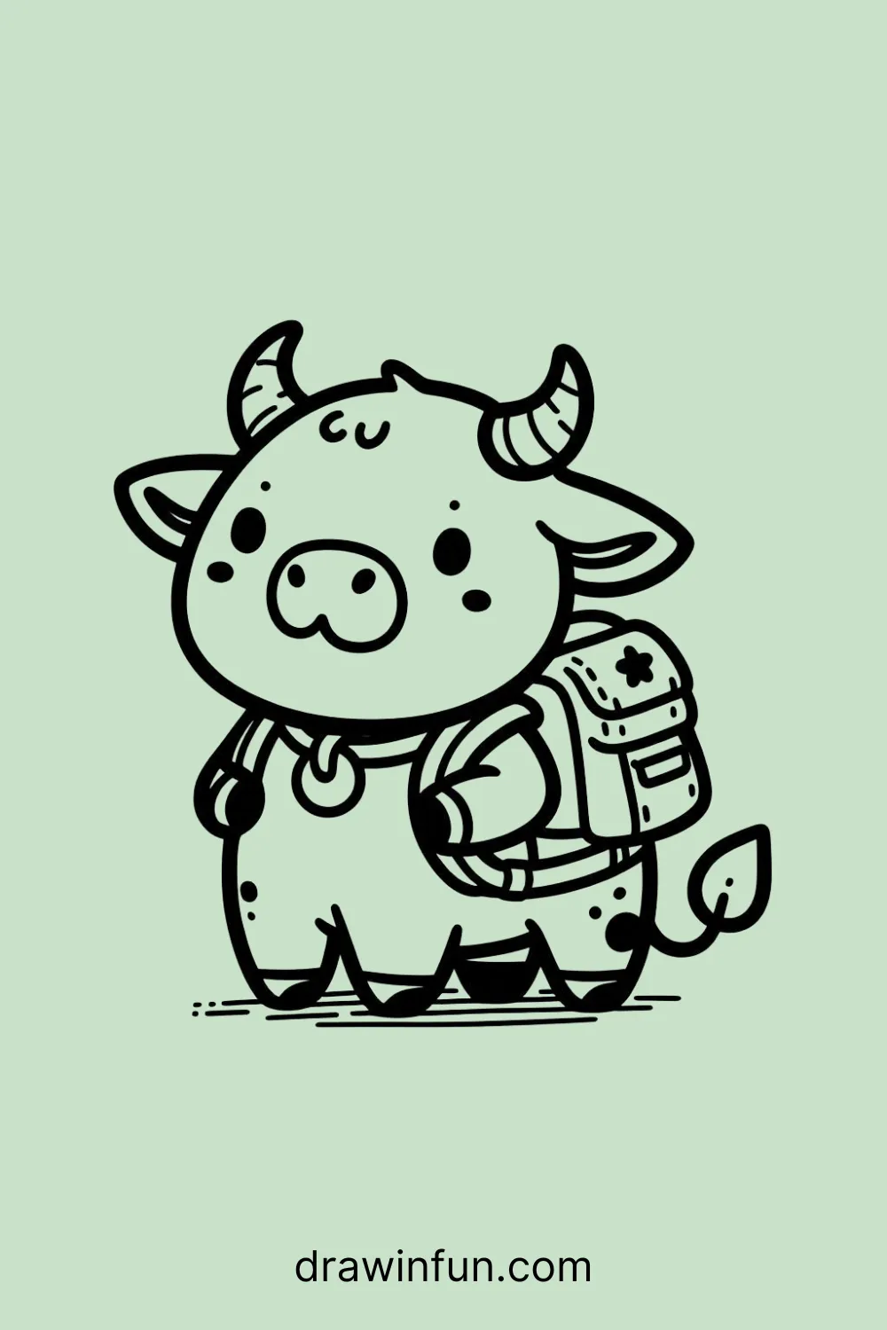 A bull with a tiny backpack easy drawing