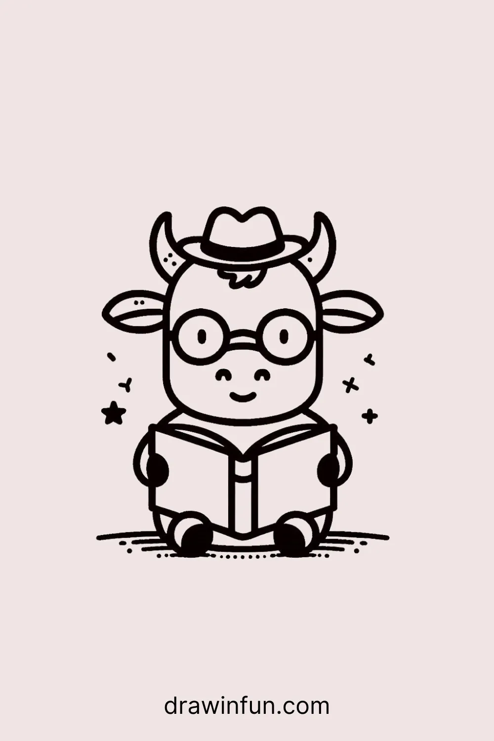 A bull with a tiny hat and glasses easy drawing