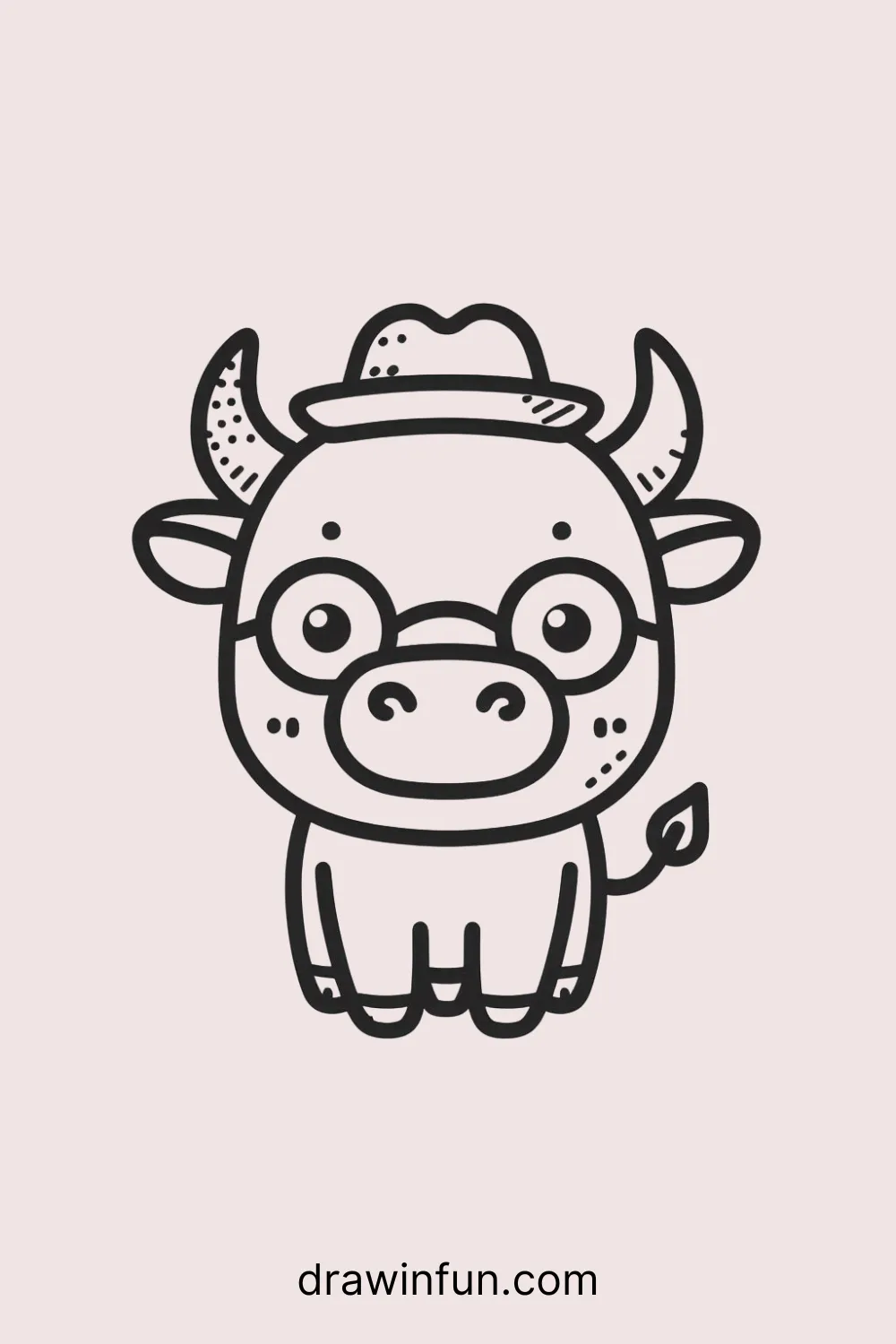 A bull with a tiny hat and glasses easy drawing