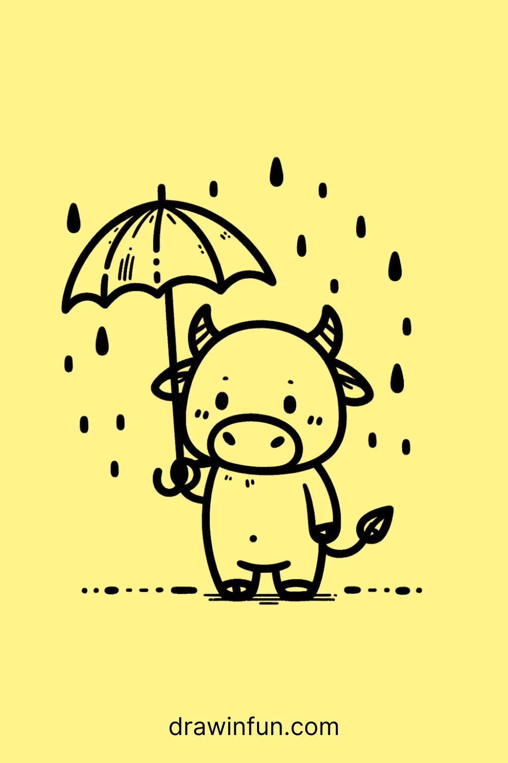 A bull with a tiny umbrella easy drawing