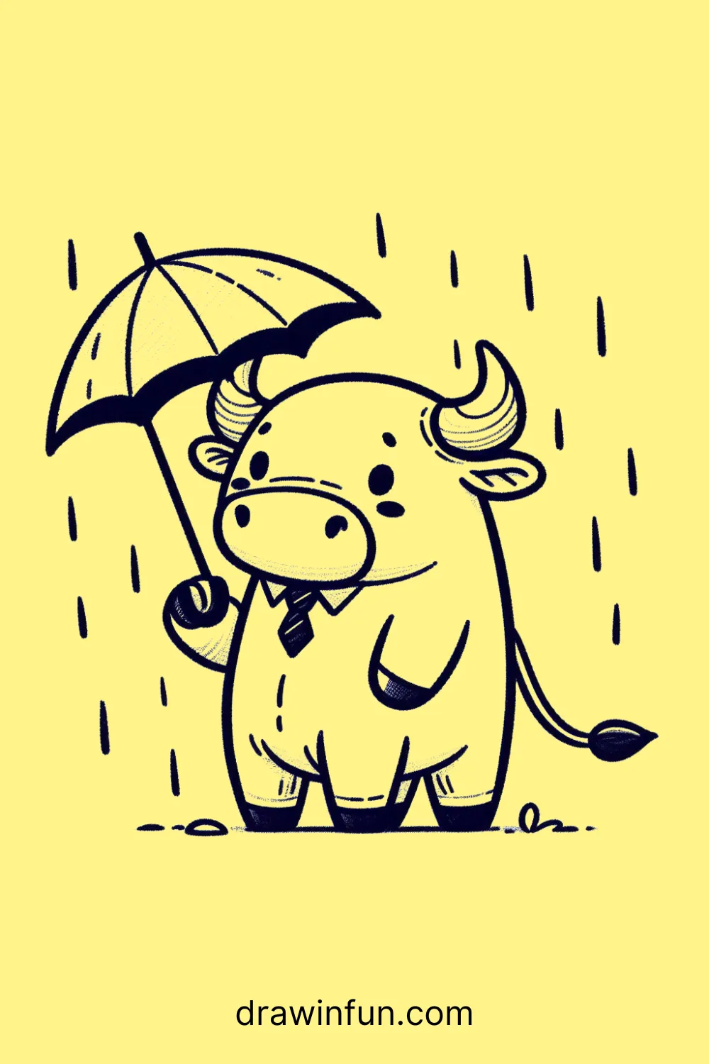 A bull with a tiny umbrella easy drawing