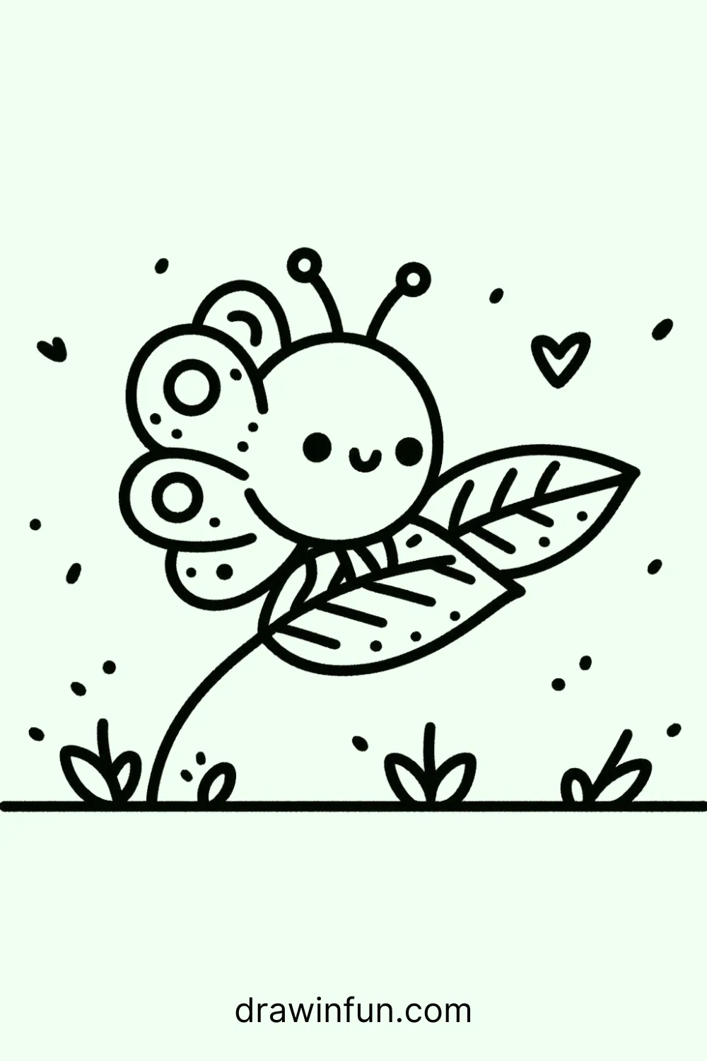 A butterfly perched on a leaf easy drawing