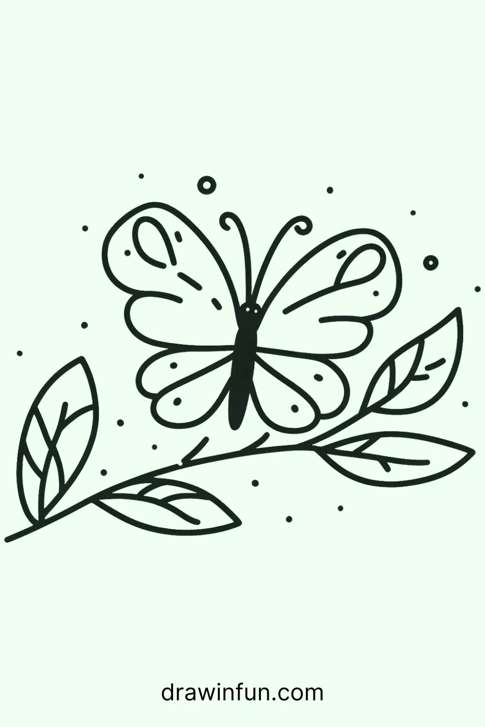 A butterfly perched on a leaf easy drawing