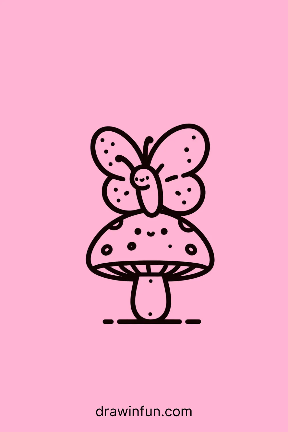 A butterfly resting on a mushroom easy drawing