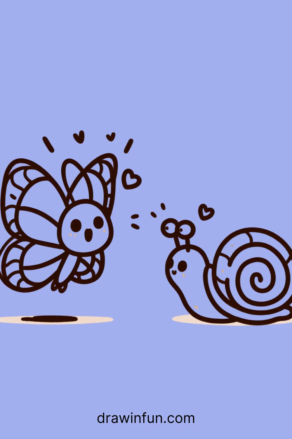 A butterfly meeting a snail easy drawing