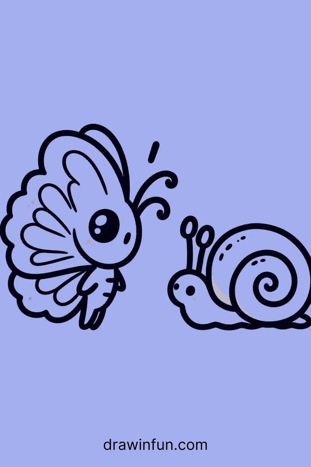 A butterfly meeting a snail easy drawing