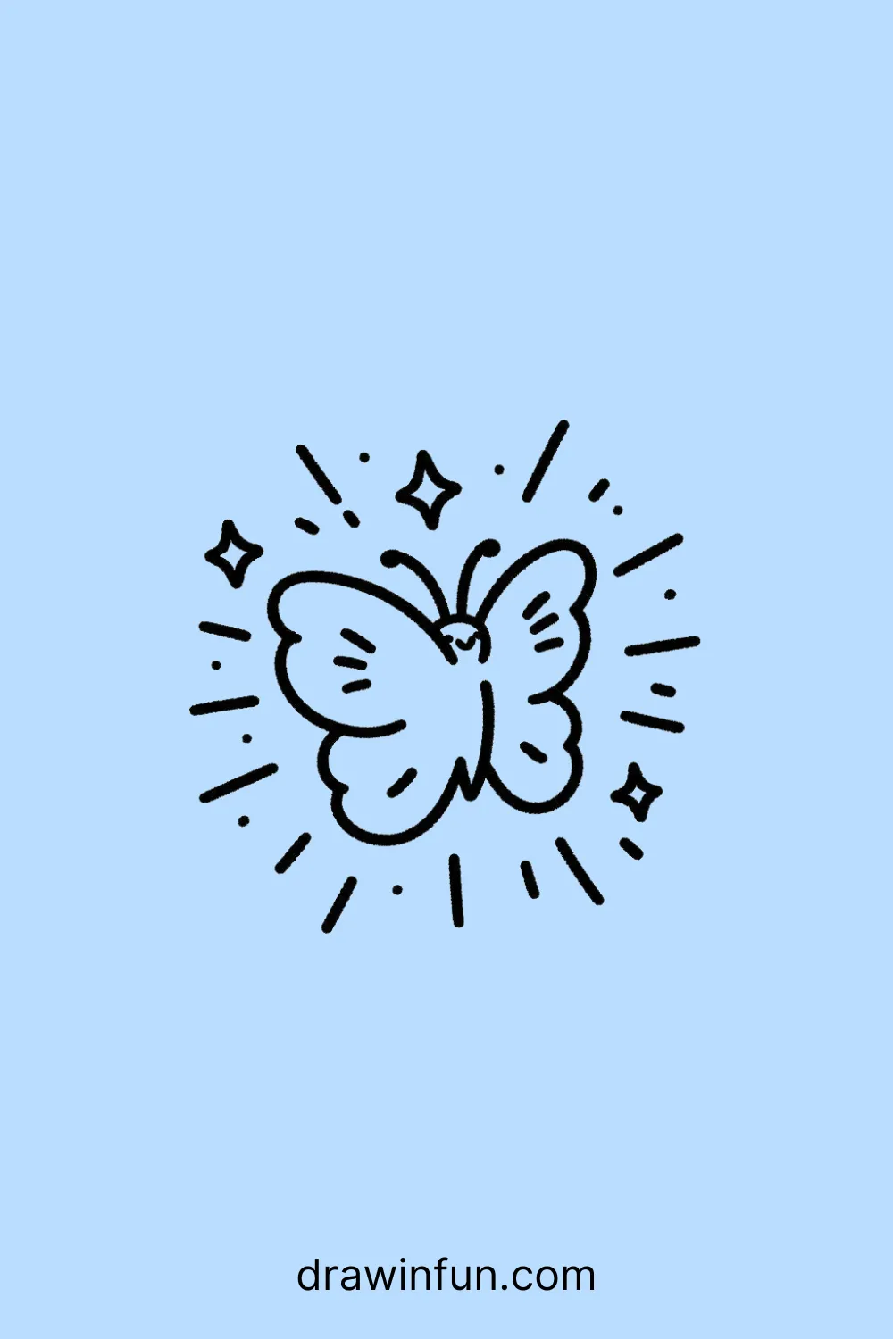 A butterfly with its wings open, basking in the sunlight easy drawing