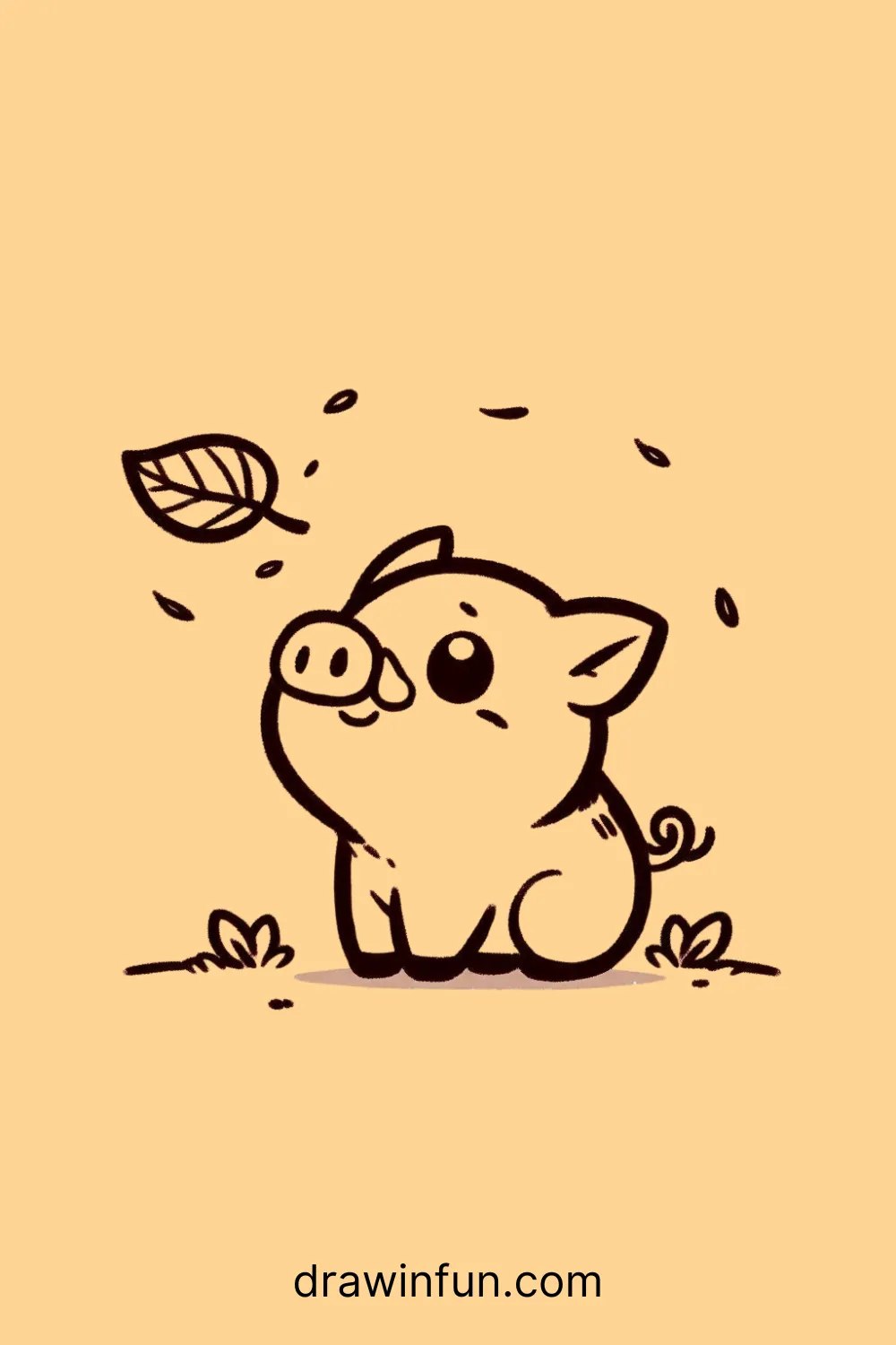 Boar looking at a falling leaf easy drawing