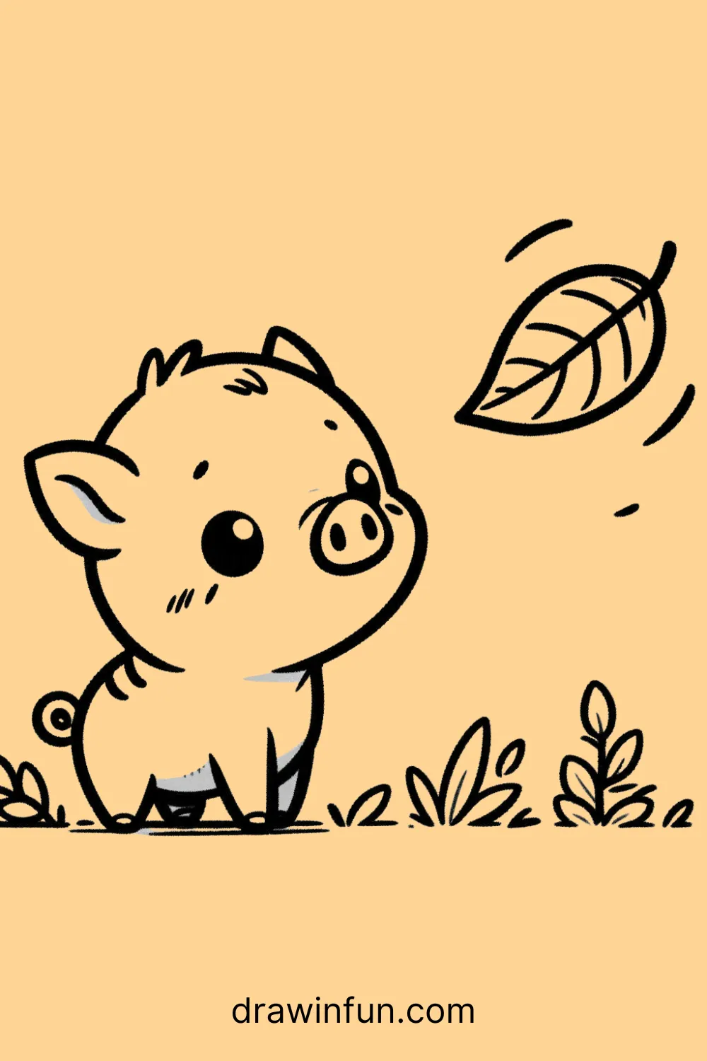 Boar looking at a falling leaf easy drawing