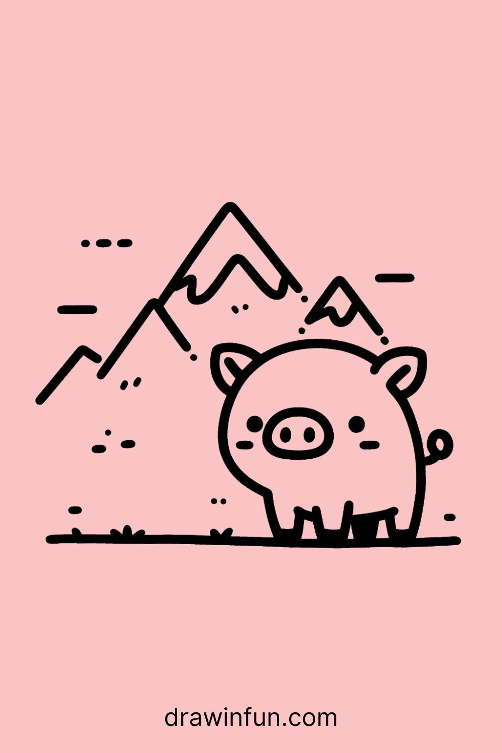 Boar standing in front of a mountain easy drawing