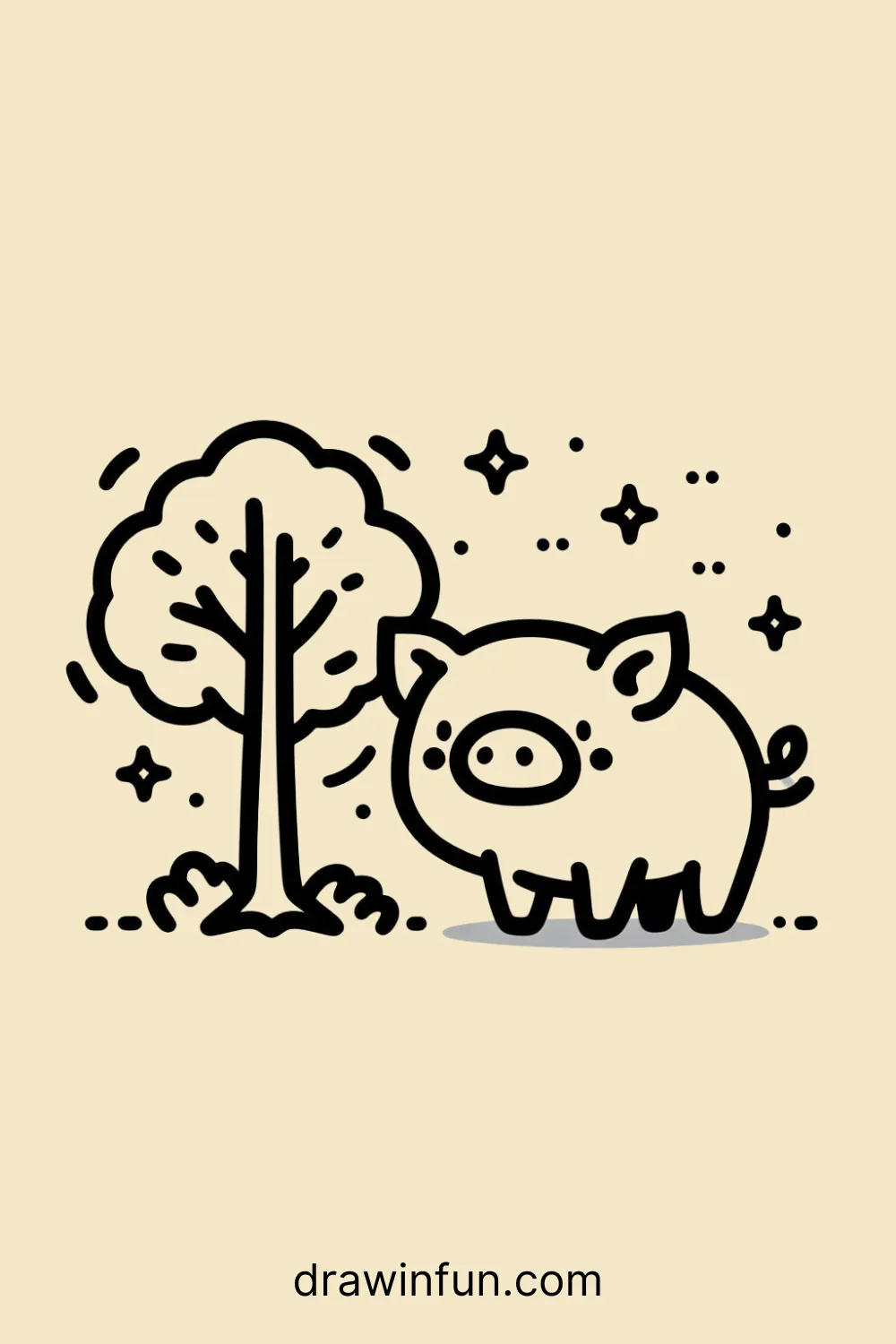 Boar standing next to a tree easy drawing