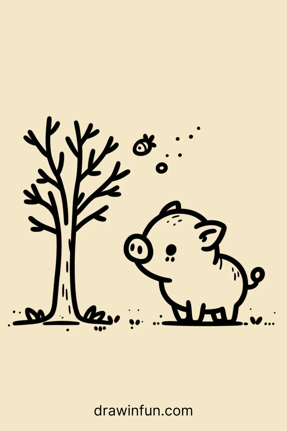 Boar standing next to a tree easy drawing