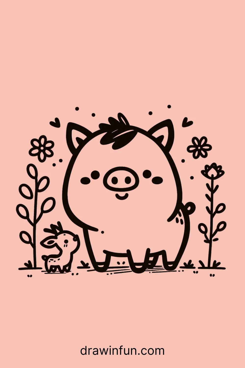 Boar standing with a small deer easy drawing