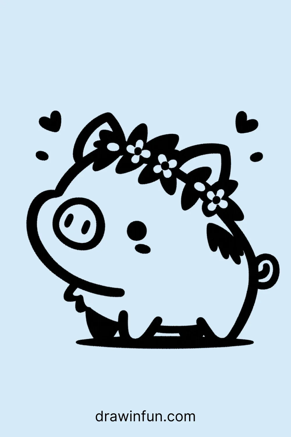 Boar with a small flower crown easy drawing