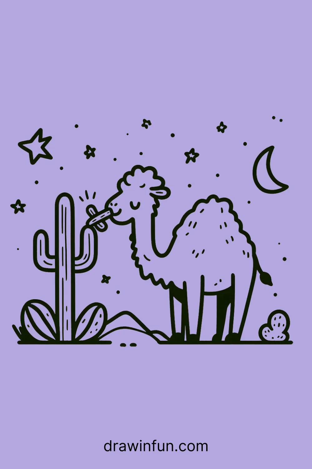 Camel munching on a piece of cactus easy drawing