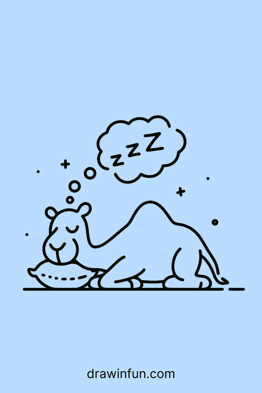 Camel taking a nap with a little zzz bubble above its head easy drawing