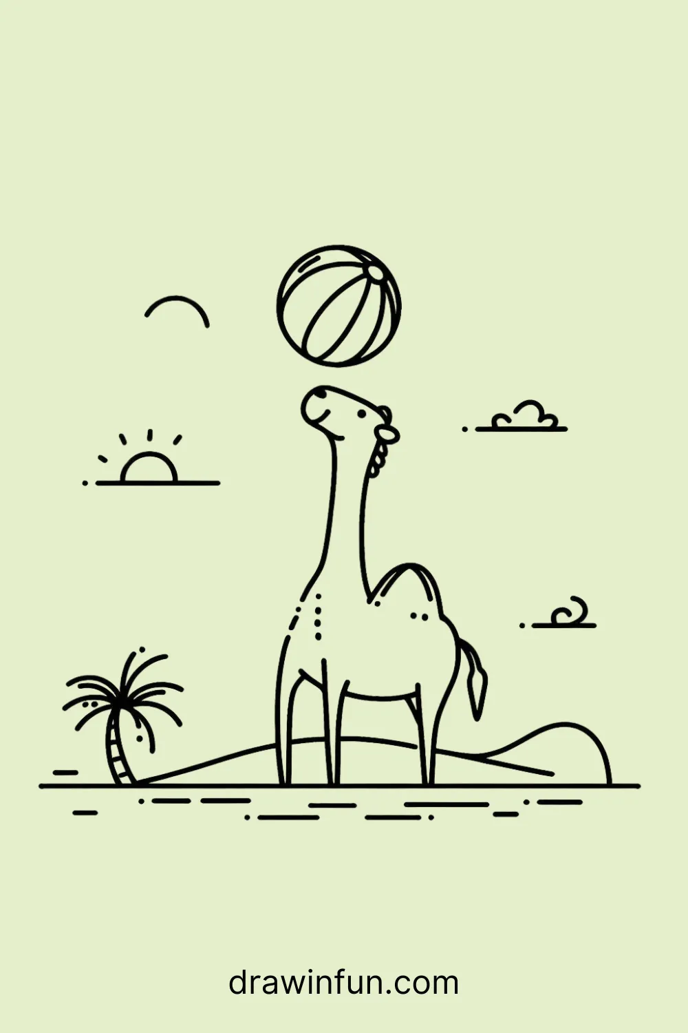 Camel trying to balance a beach ball on its nose easy drawing