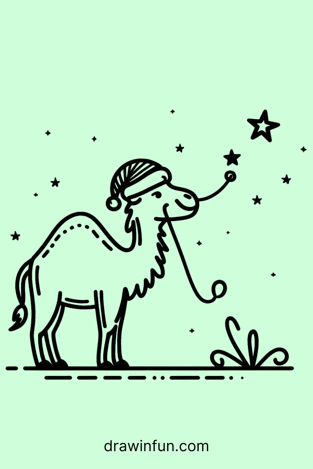 Camel with a Santa hat for a holiday theme easy drawing