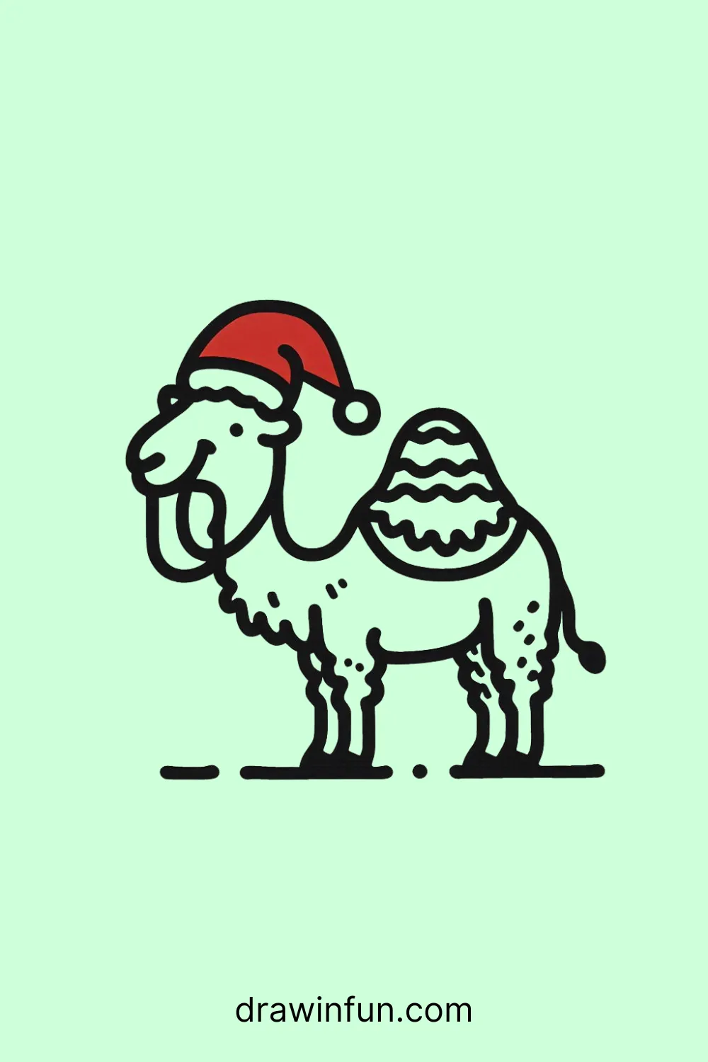 Camel with a Santa hat for a holiday theme easy drawing