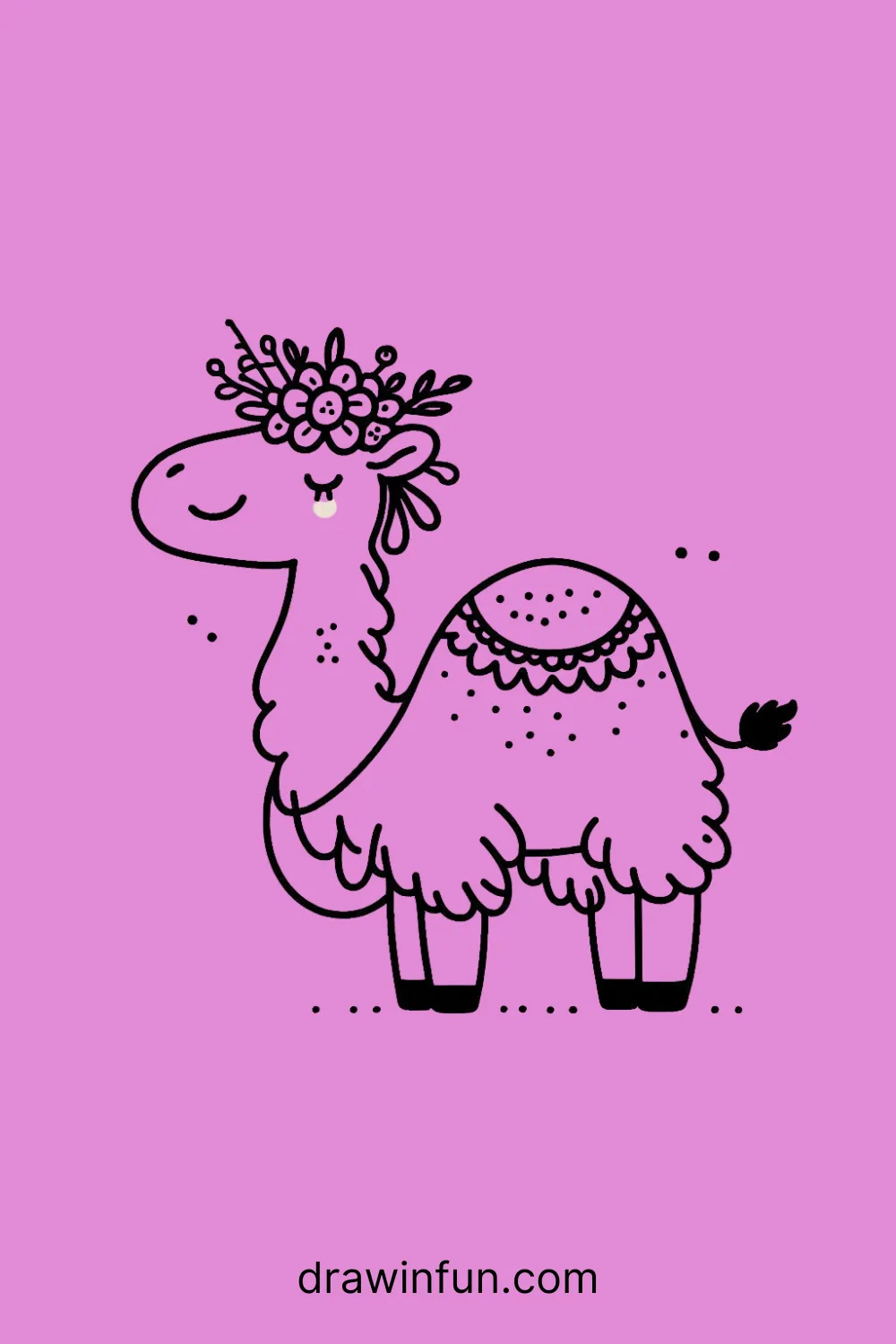 Camel with a flower crown on its head easy drawing