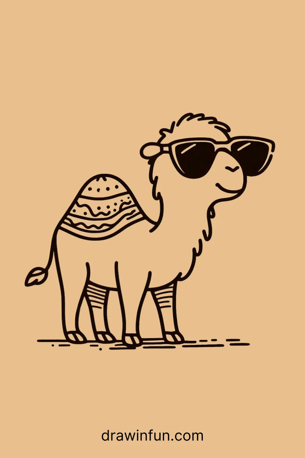 Camel with a pair of oversized sunglasses easy drawing