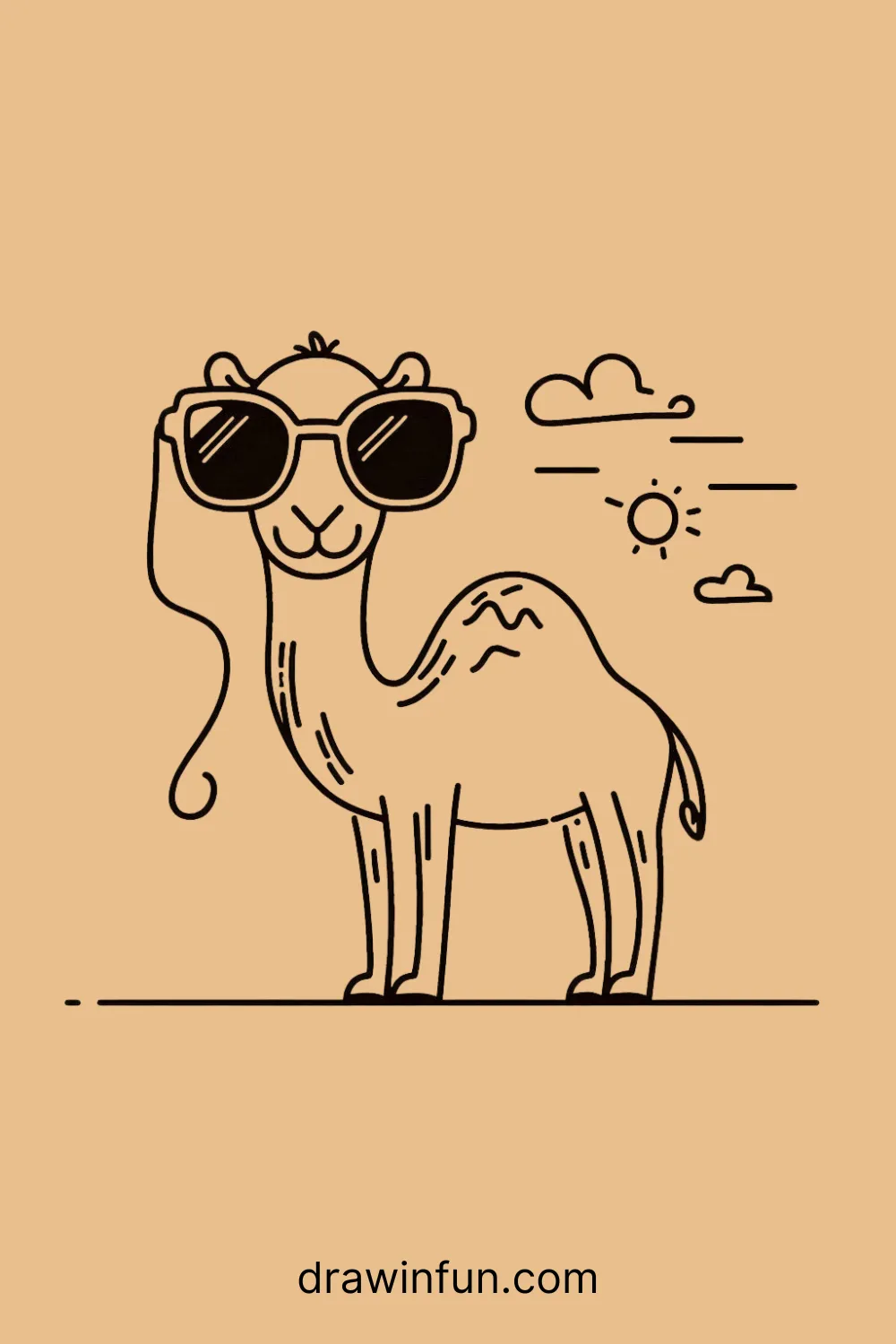 Camel with a pair of oversized sunglasses easy drawing