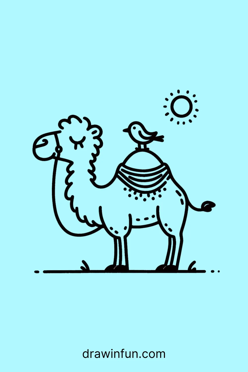 Camel with a small bird sitting on its back easy drawing