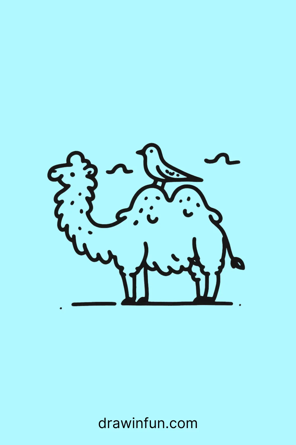 Camel with a small bird sitting on its back easy drawing