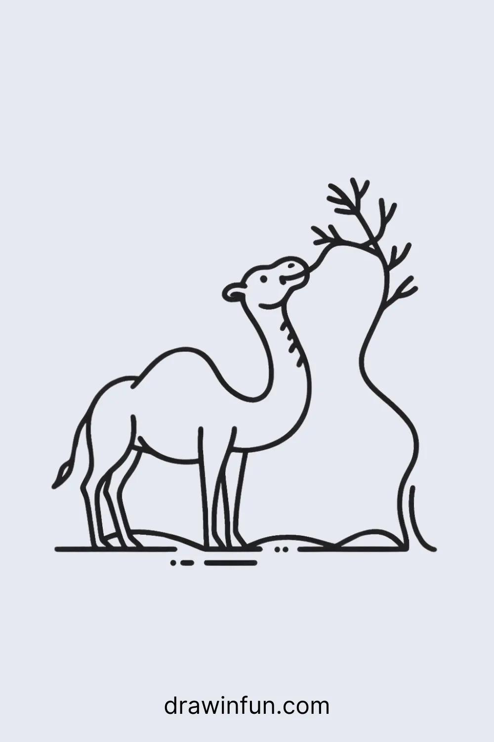 Camel with its neck stretched up to reach a tree branch easy drawing