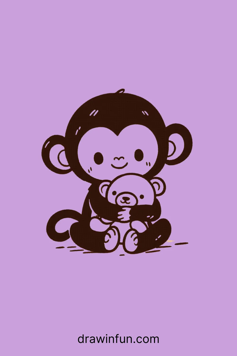 Chimpanzee cuddling a teddy bear easy drawing