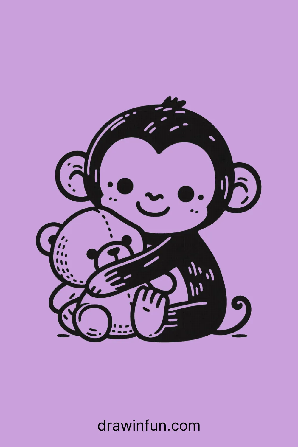 Chimpanzee cuddling a teddy bear easy drawing