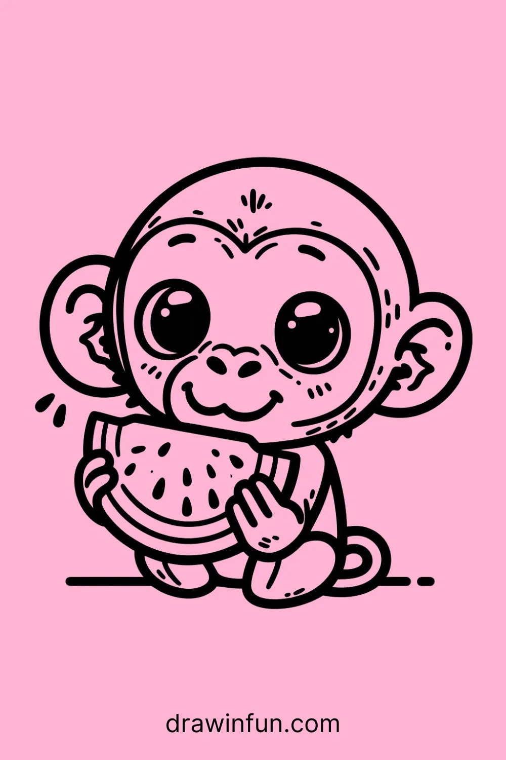 Chimpanzee eating a slice of watermelon easy drawing