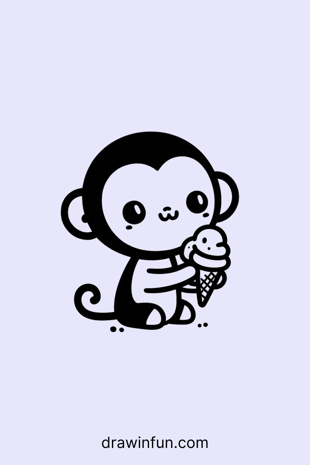 Chimpanzee eating an ice cream cone easy drawing