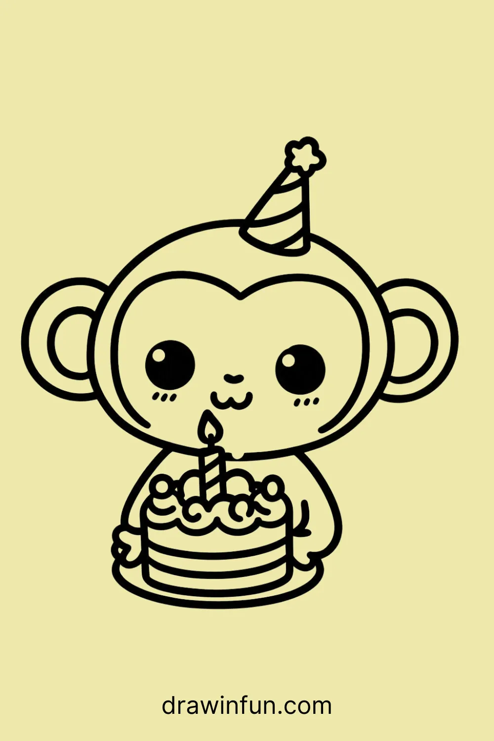 Chimpanzee holding a birthday cake easy drawing