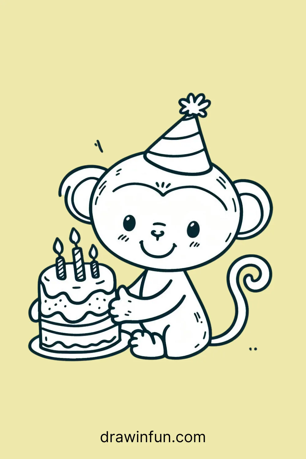 Chimpanzee holding a birthday cake easy drawing