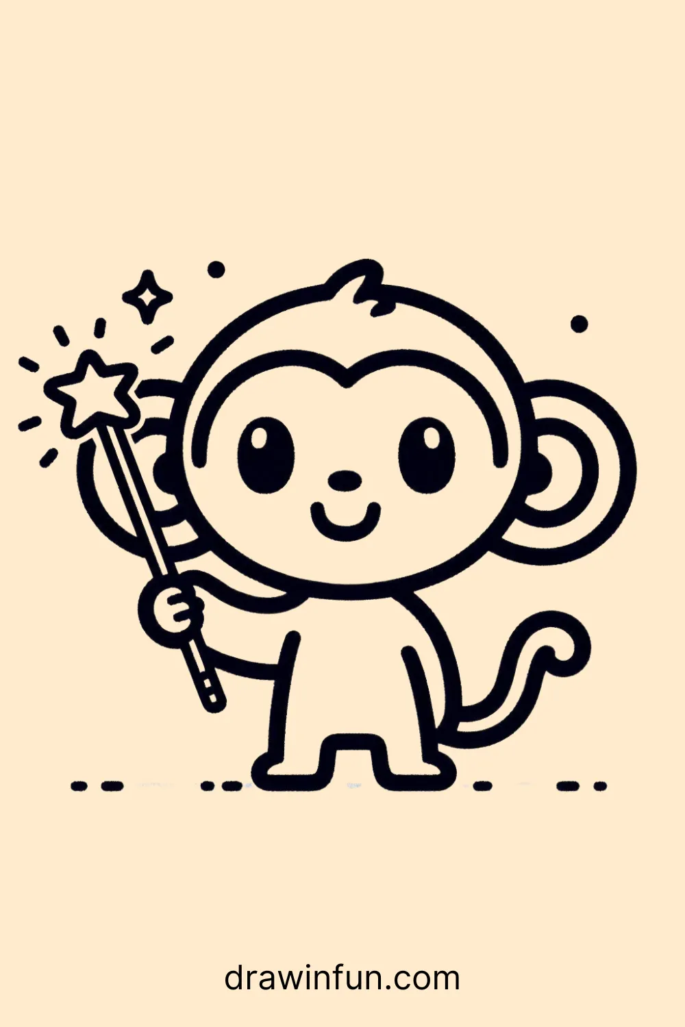 Chimpanzee holding a magic wand easy drawing