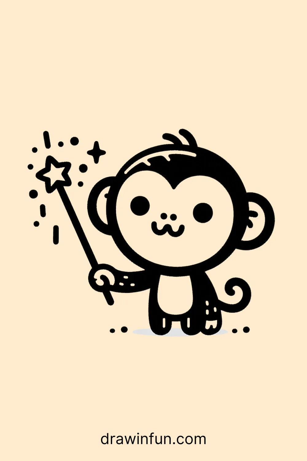 Chimpanzee holding a magic wand easy drawing