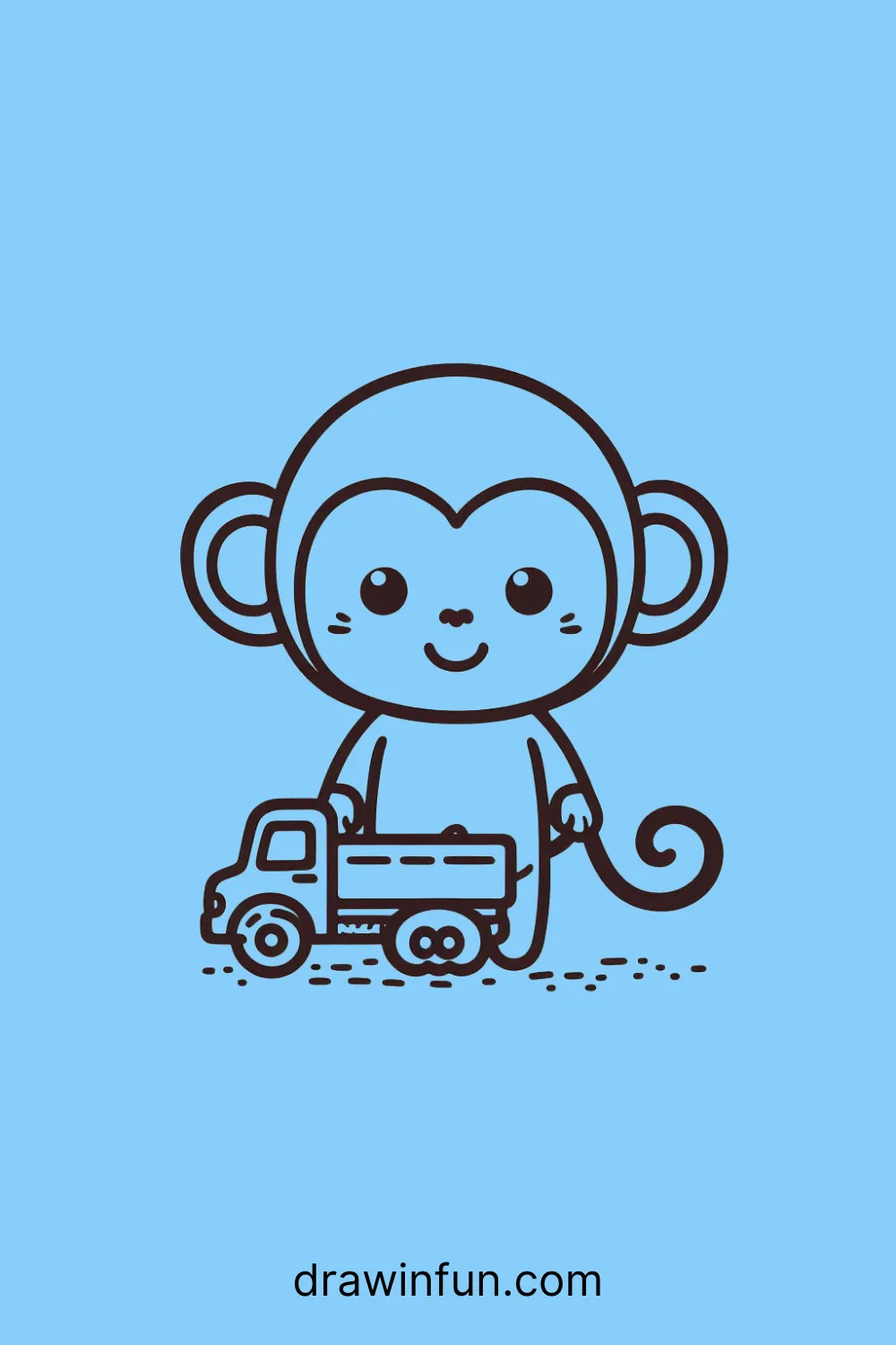 Chimpanzee holding a toy truck easy drawing