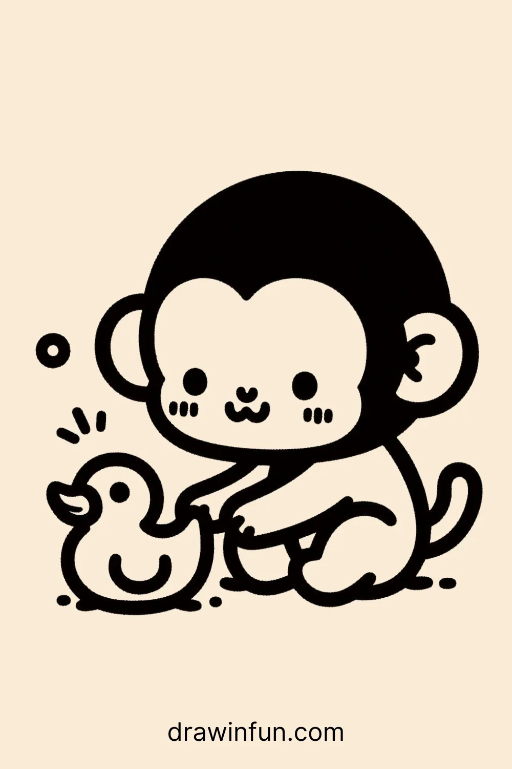 Chimpanzee playing with a rubber duck easy drawing